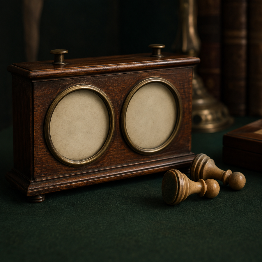 Pendule d'échecs en bois et pions capturés sur feutre vert